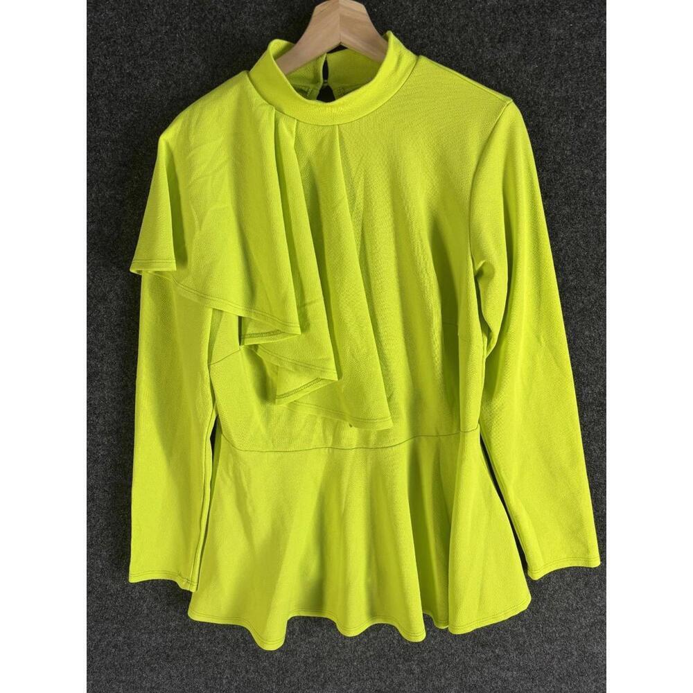 Ashley Stewart Blouse Women 14/16 Green Crew Neck Long Sleeve Hook & Eye Casual - Picture 1 of 6